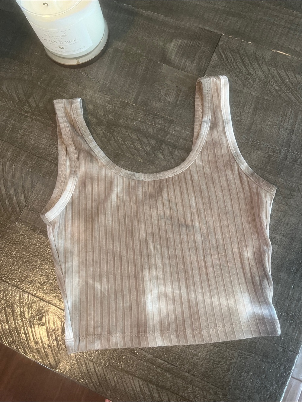 Ribbed Crop Tank Top - Light Taupe